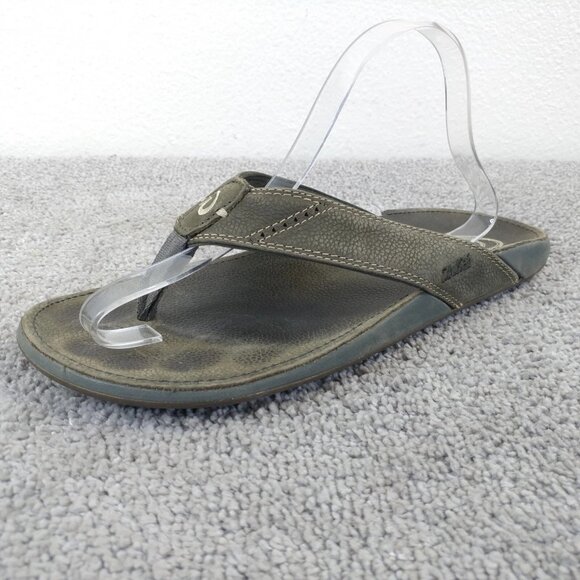Olukai Nui Flip Flop Sandals Mens Size 10 Shoes Gray Leather Beach - Picture 4 of 9